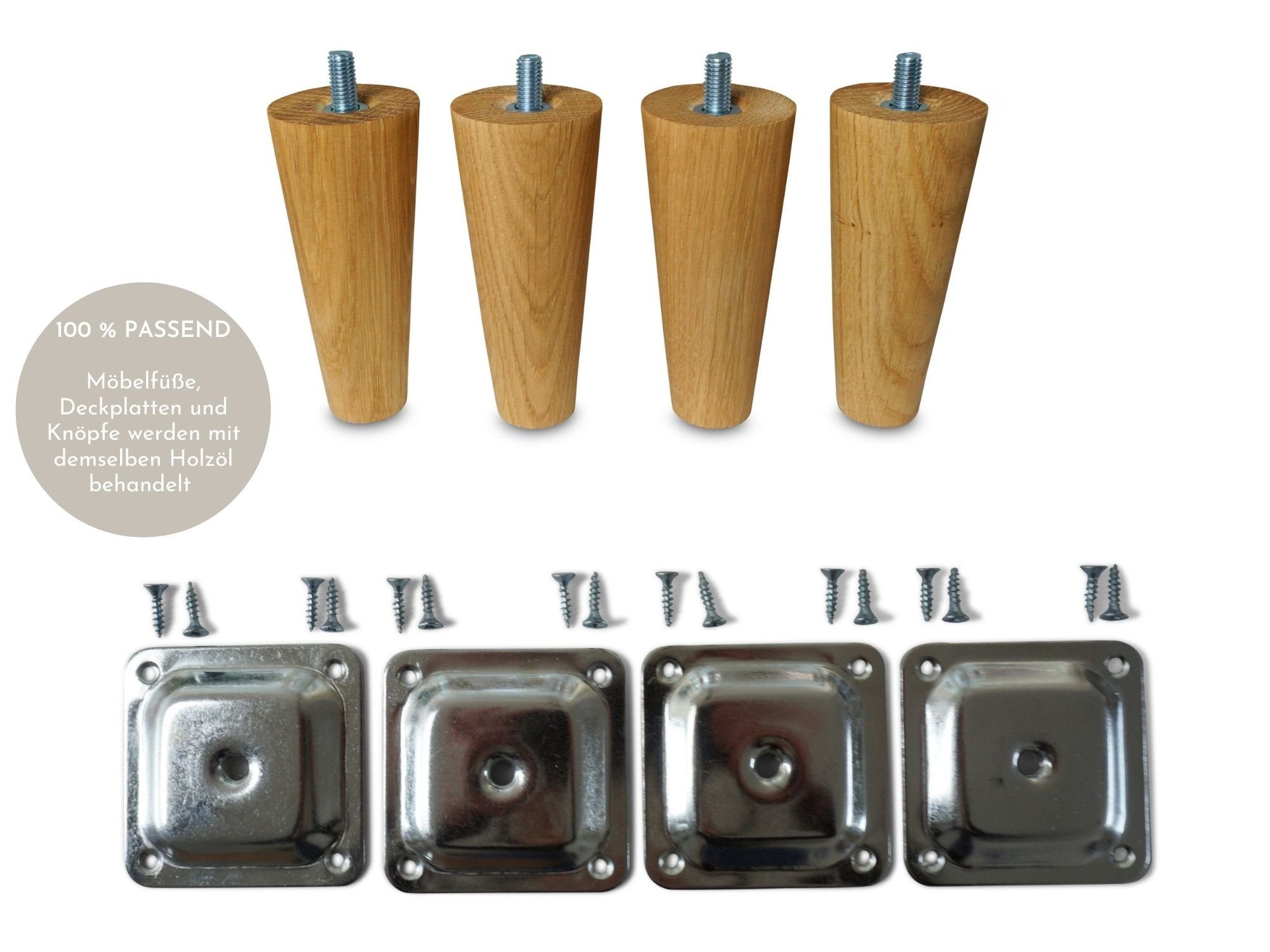 Omformo Möbelfuß Möbelfüße Upp in Eiche Massivholz, (Set, 4-St., 4), für alle gängigen Möbelstücke und Sofas mit M8 Gewinde
