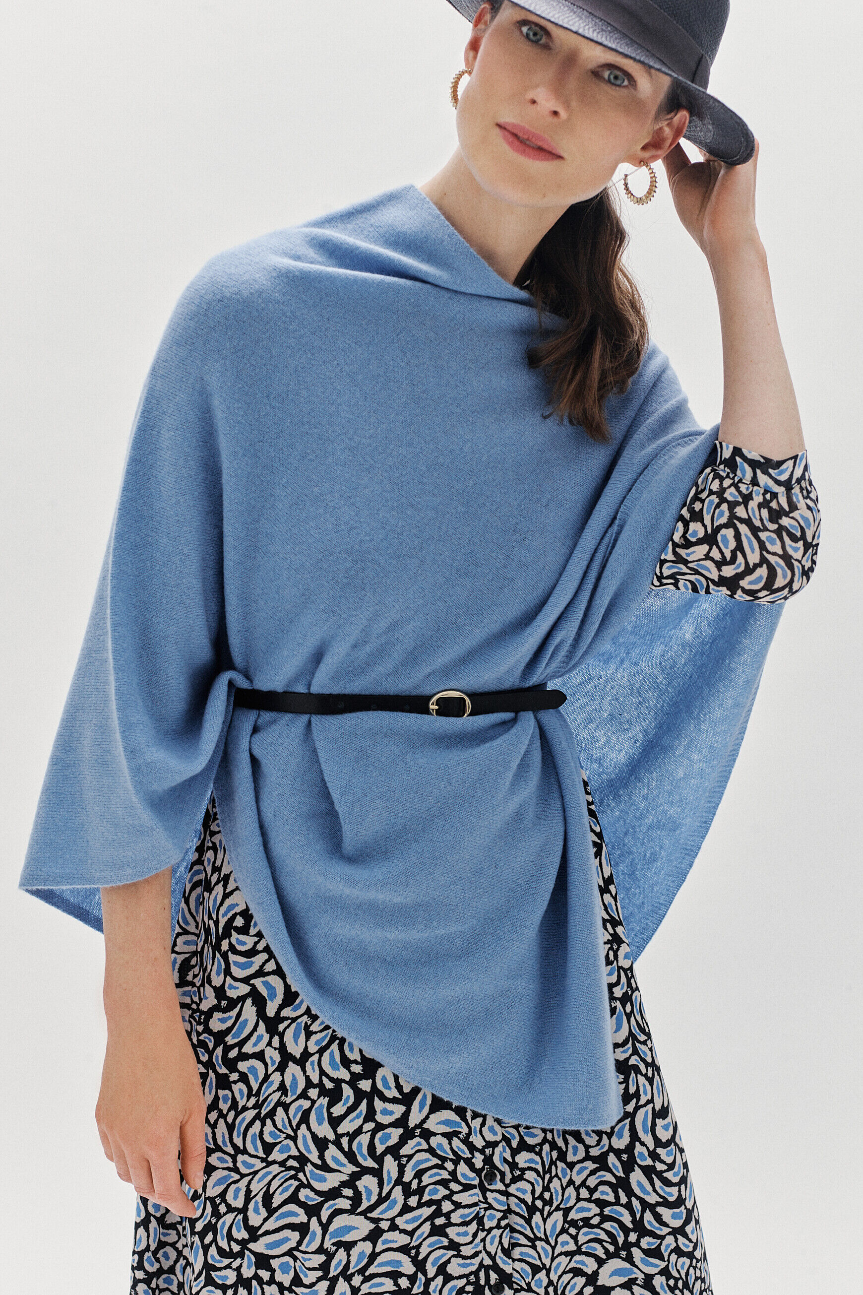 poncho baltimore 100% cachemire denim stone femme