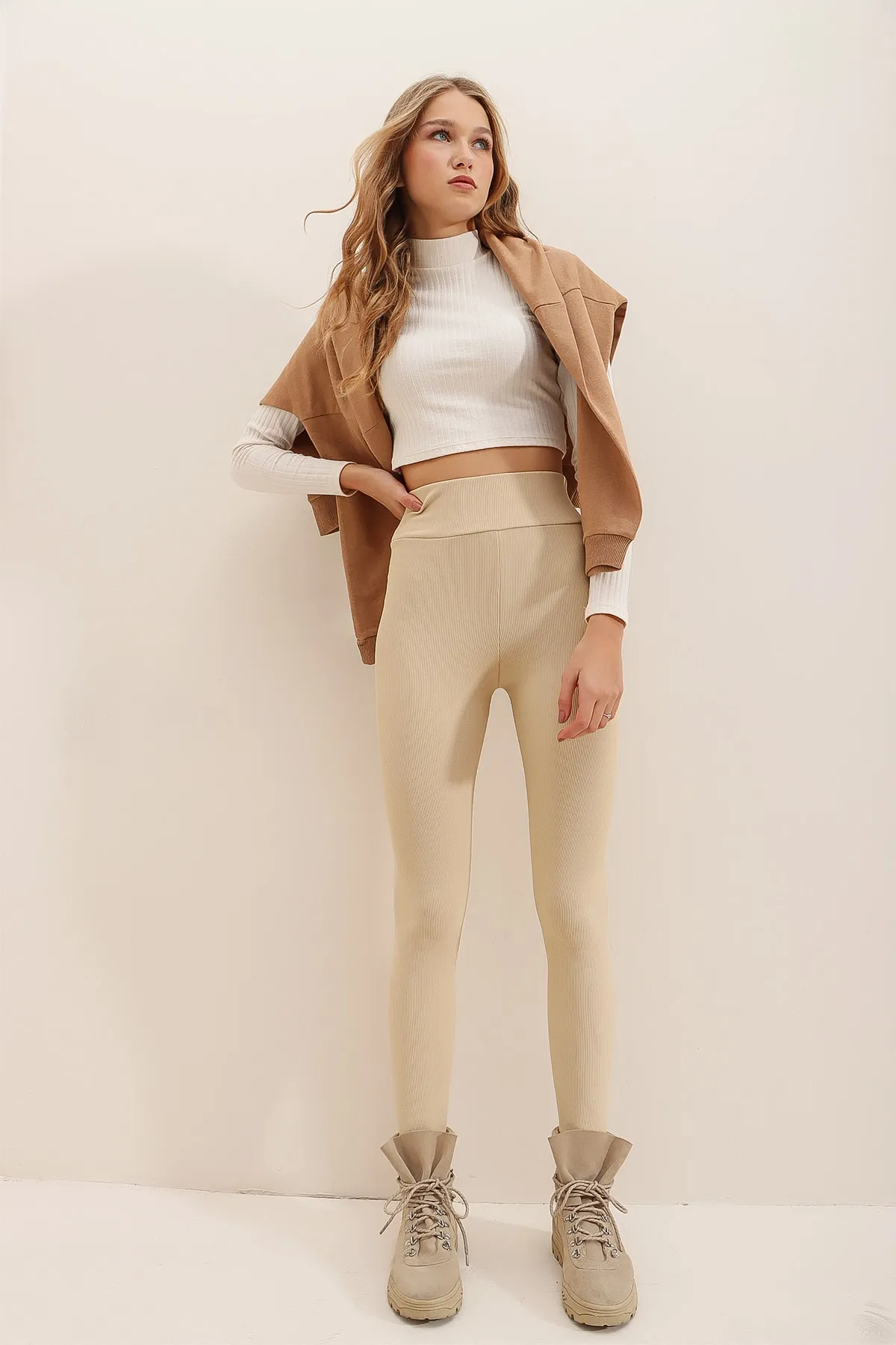 Trend Alaçatı Stili  Leggings - Beige - Mittlerer Bund