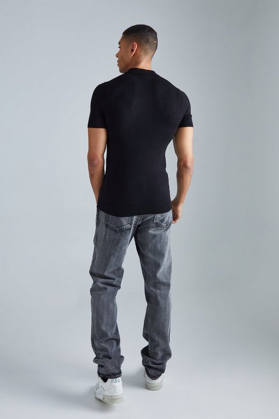 Kurzärmliges Muscle-Poloshirt mit Reißverschluss
