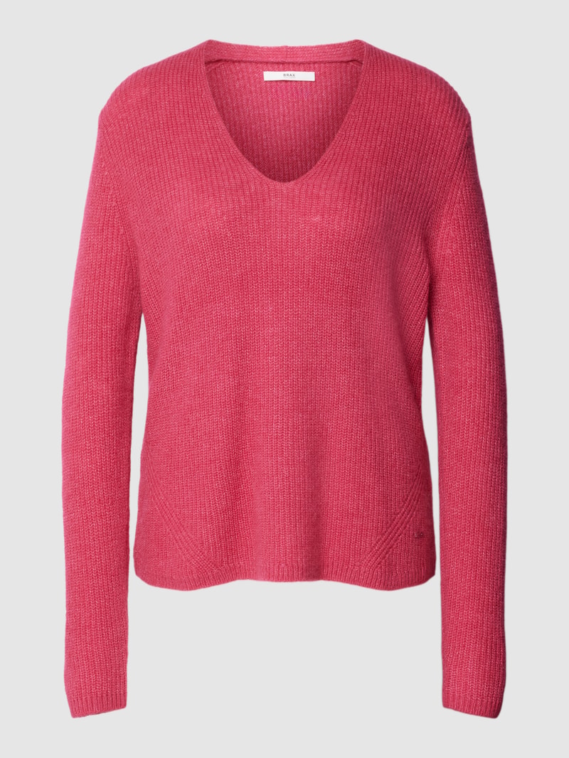 Strickpullover mit abgerundetem V-Ausschnitt Modell 'Style.Lana' in pink