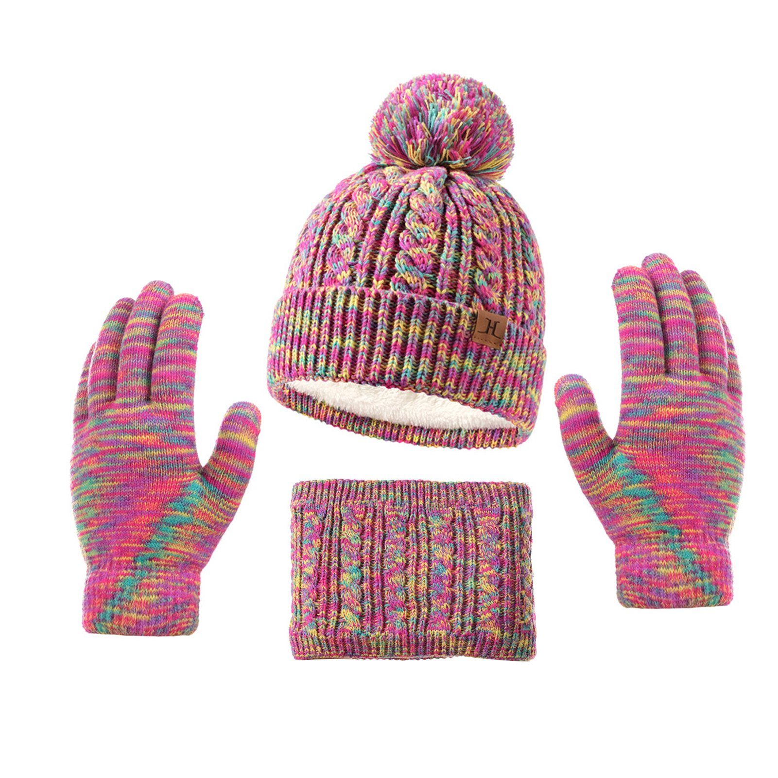 Rutaqian Mütze & Schal 3in1 Kinder Wintermütze Schal Handschuhe Set Wintermütze Beanie Hut Handschuhe Schal Set für Kinder 3-10 Jahre