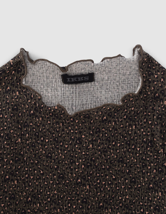 T-shirt kaki imprimé léopard fille