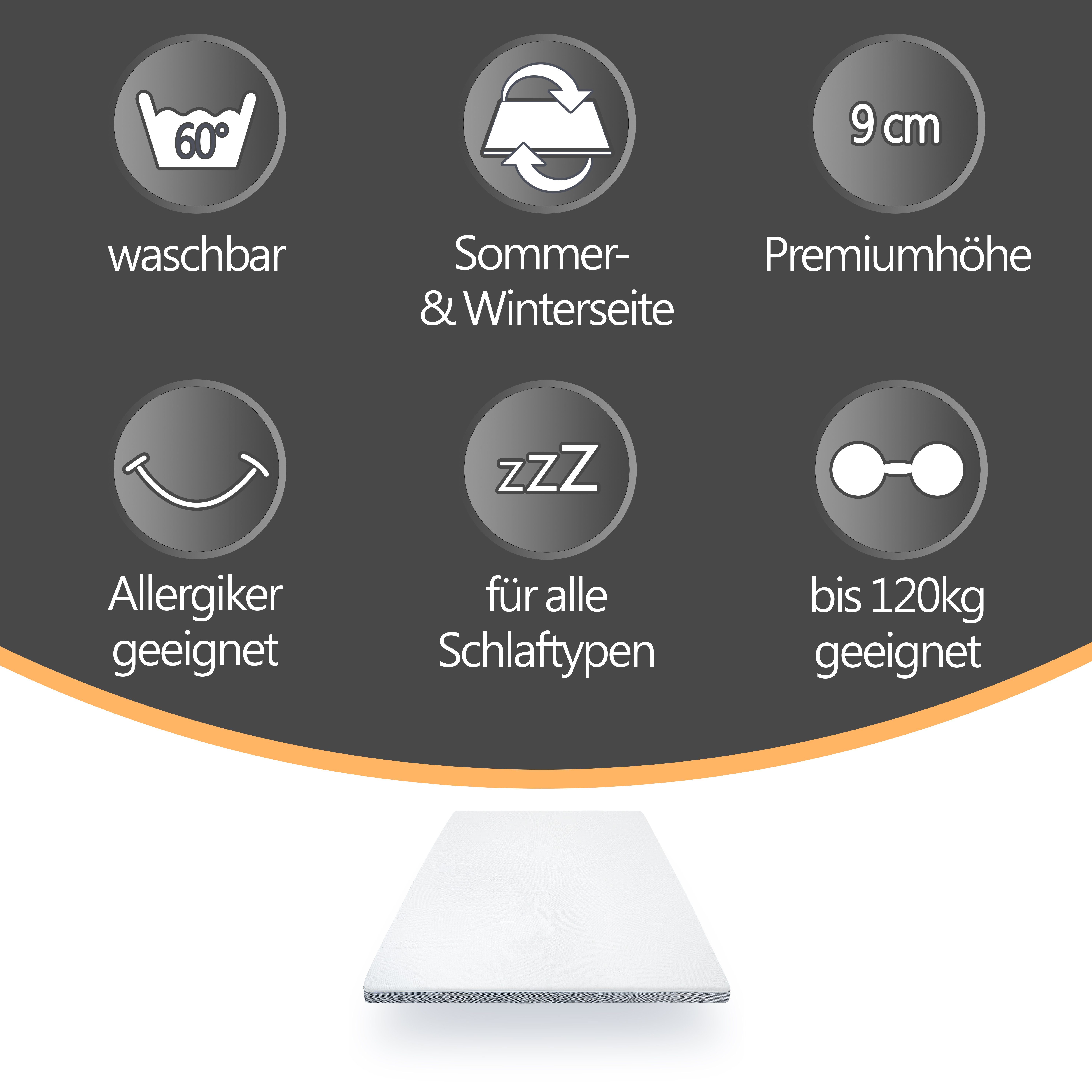 Topper Premium Sommer-Wintertopper bequeme Matratzenauflage für Boxspringbett, wonello, 9 cm hoch, Kaltschaum, Matratzentopper mit kühlender Sommerseite und Klimaband, waschbar