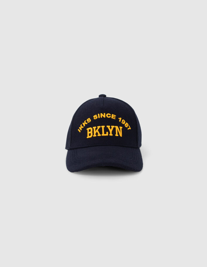 Casquette marine feutrée broderie typo jaune Homme