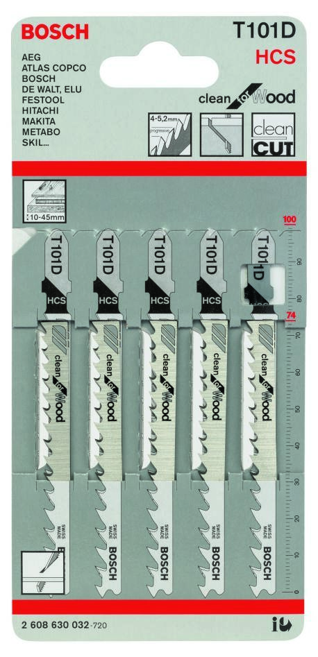 Bosch Blue Accessories 2608630032 T101D Stiksavklinger T-skaft pr. 5 stk. træ