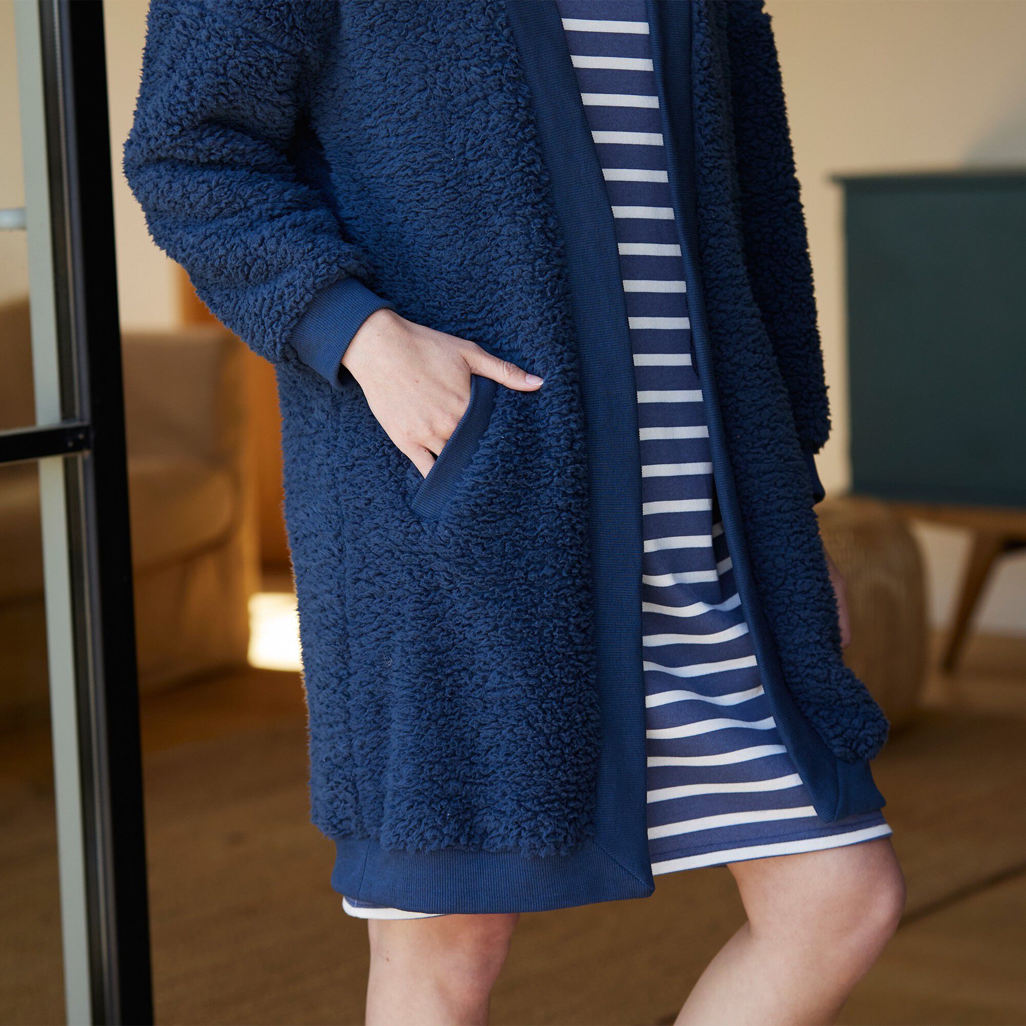 Gilet long d'intérieur maille bouclette