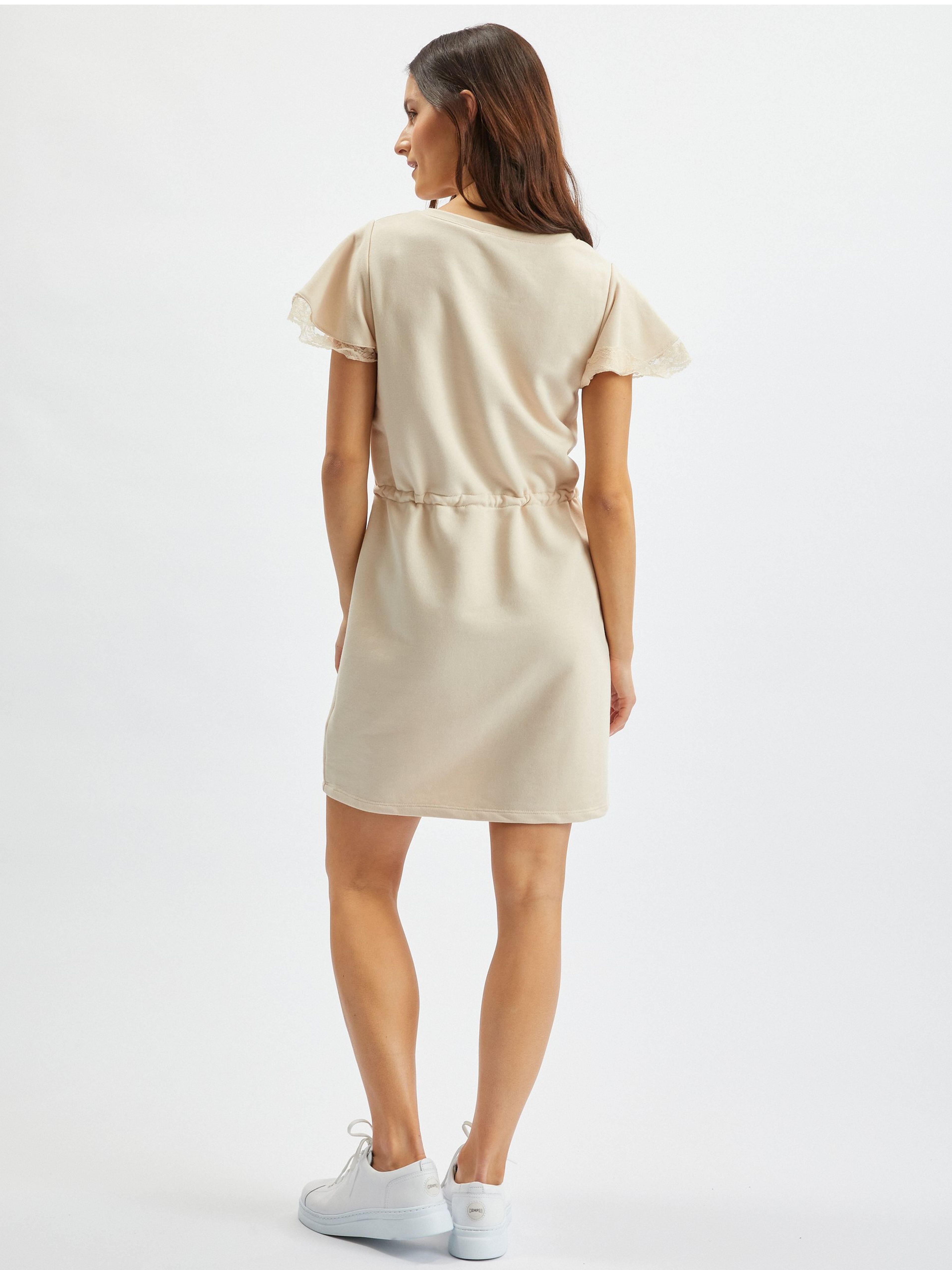 Beigefarbenes Damen-Sweatshirt-Kleid mit Spitze ORSAY