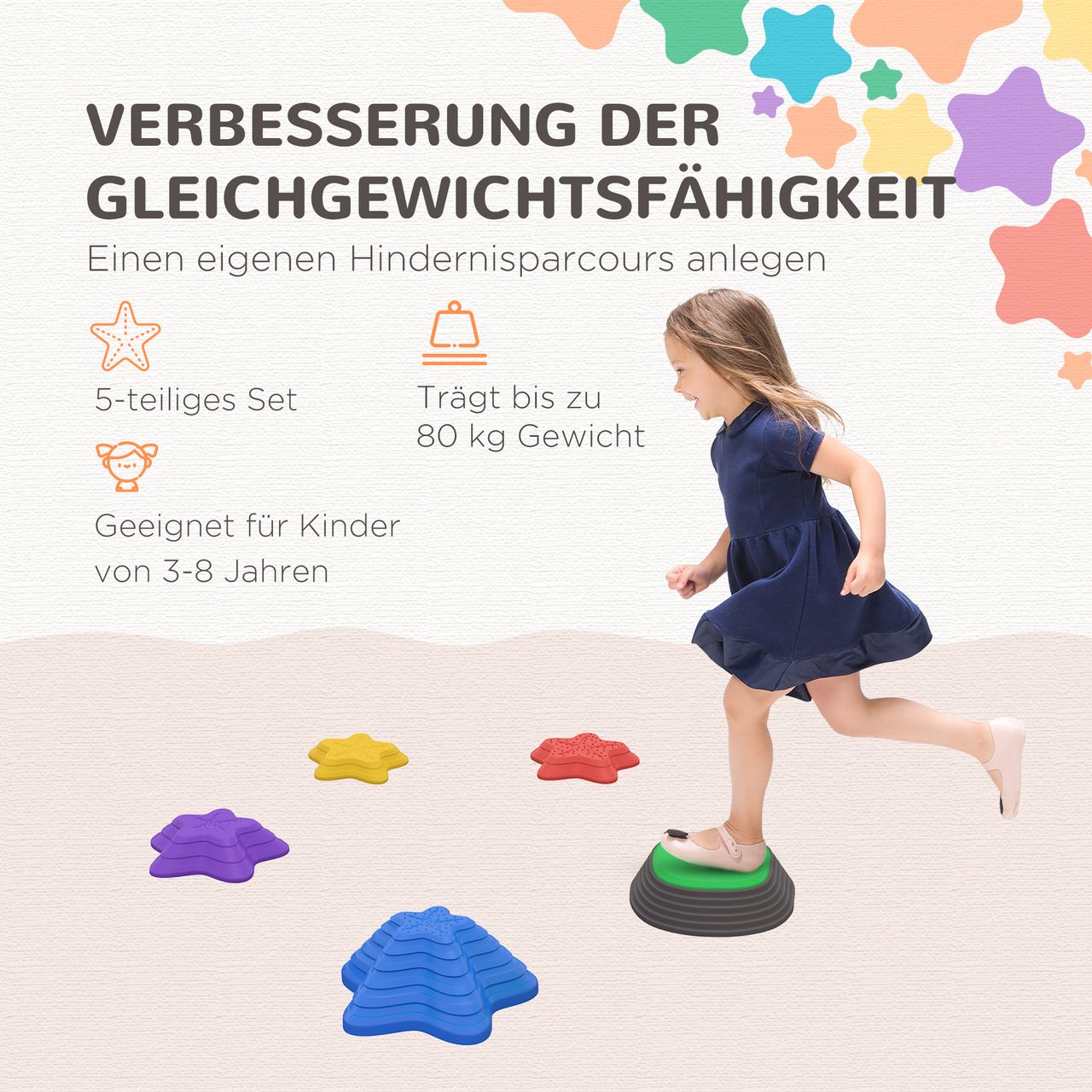 ZONEKIZ Flusssteine, 5-tlg. Balanciersteine, Stapelsteine für Kinder bis 80 kg