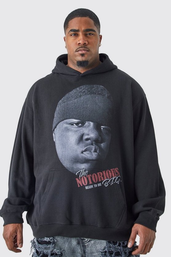 Plus Hoodie mit lizenziertem Biggie Notorious Print