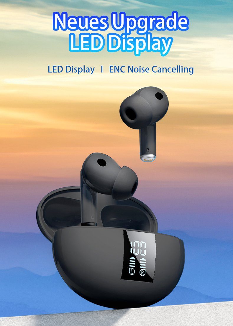 KUGI Bluetooth Kopfhörer in Ear mit Mikrofon Bluetooth 5.3 LED Anzeige In-Ear-Kopfhörer (Stereoklang Ohrhörer mit Smart Touch für iOS Andriod, Kopfhörer Kabellos ENC Noise Cancelling, Earbuds Sport Kopfhörer Bluetooth, True-Wireless Rauschunterdrücku