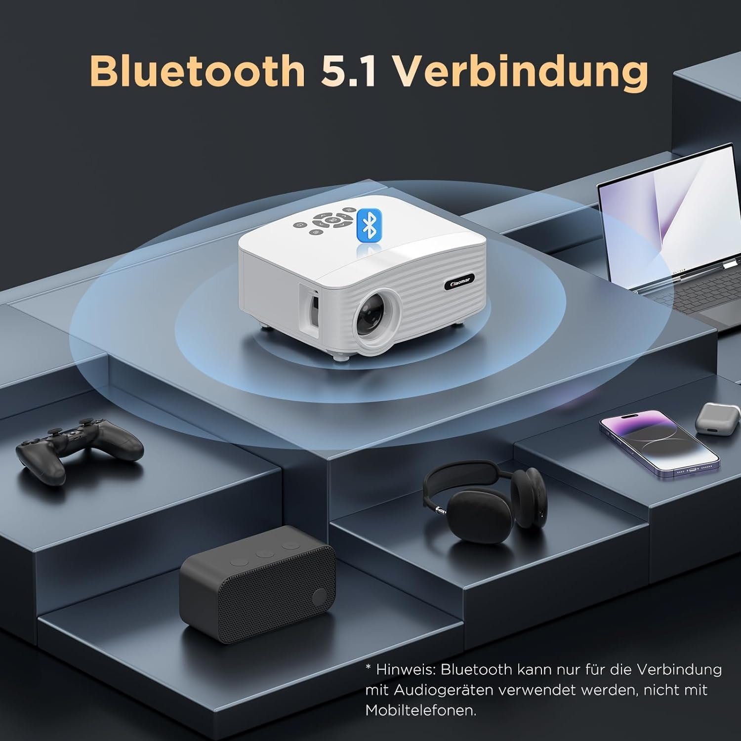 Vigpil Full HD Unterstützt, 5G WiFi Bluetooth Video Beamer Heimkin Portabler Projektor (11000 lm, 10.000:1, 1080P px, Portable Beame Kompatibel mit Smartphone HDMI USB Laptop Firestick AV)