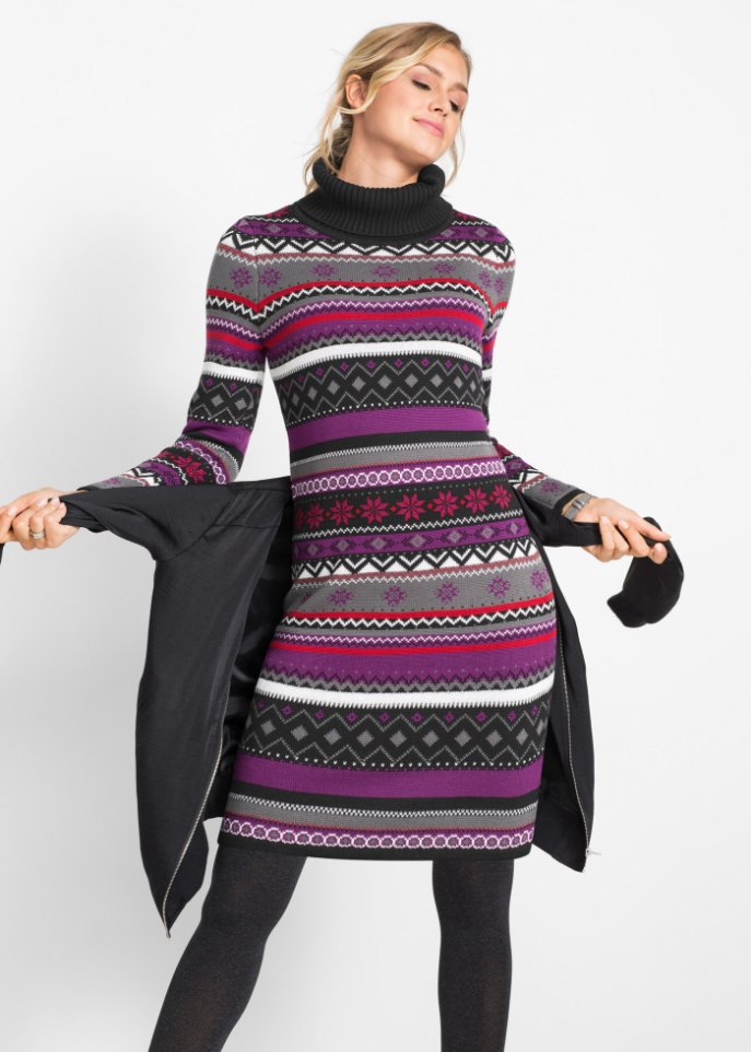 Jacquard-Strickkleid mit Schalkragen