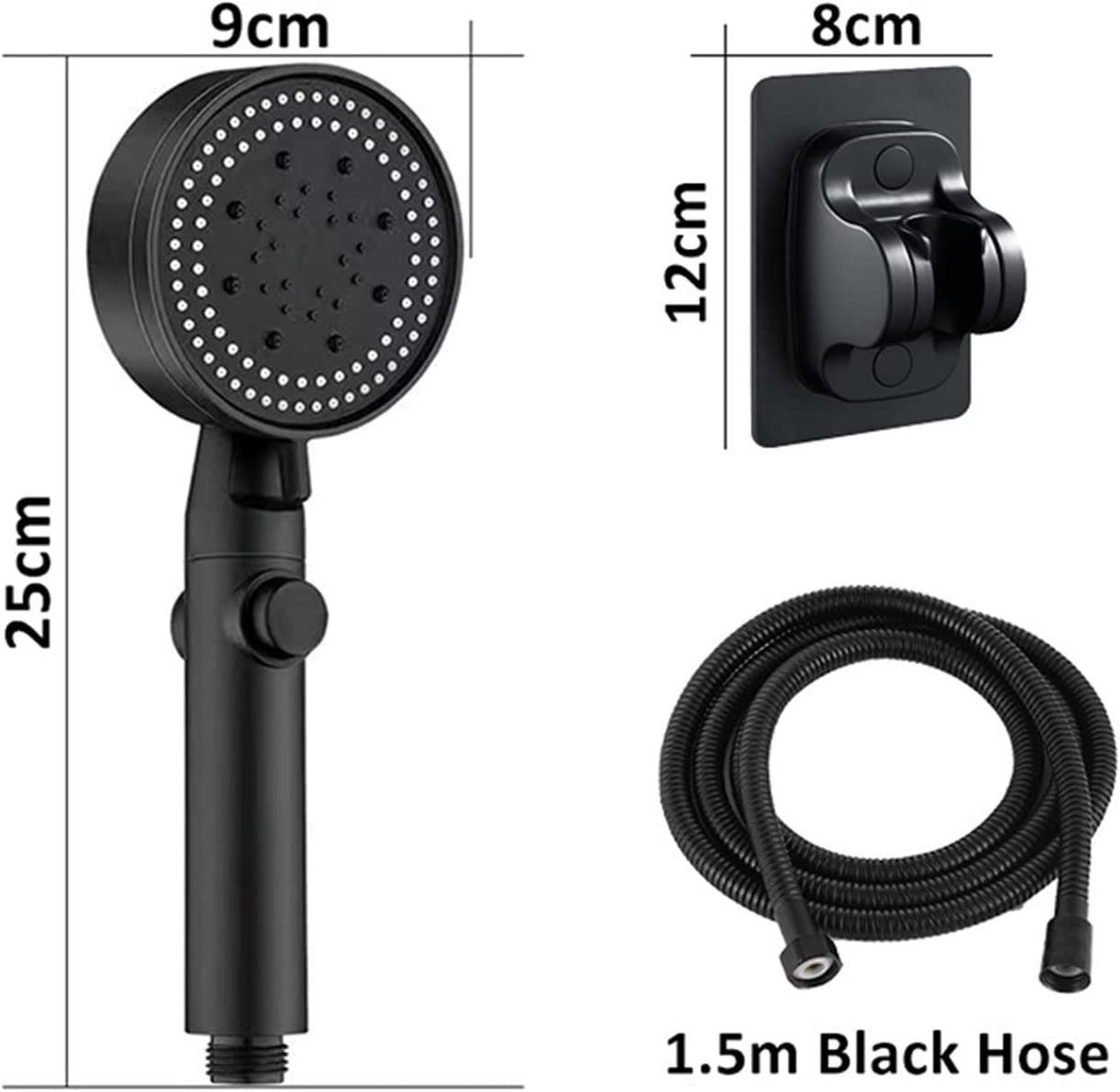 Bedee Handbrause Hochdruck Duschkopf Handbrause Wassersparende Duschbrause ‎Schwarz, (Set, 1-tlg., mit 1.5M Schlauch Duschkopf Wassersparend 5 Strahlarten), Duschkopf, Handbrause für Badezimmer