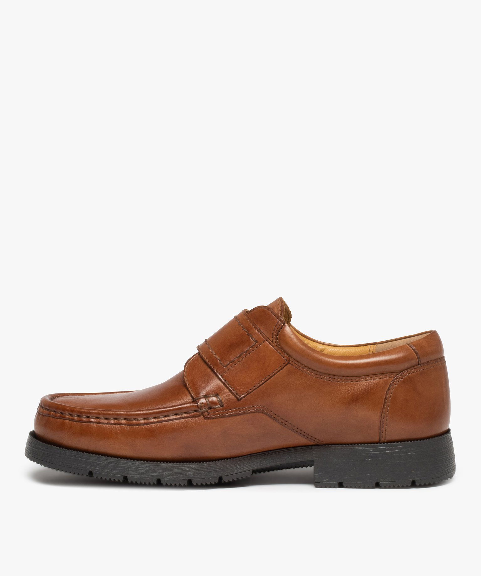 Chaussures bateau homme confort dessus cuir uni marron | GEMO