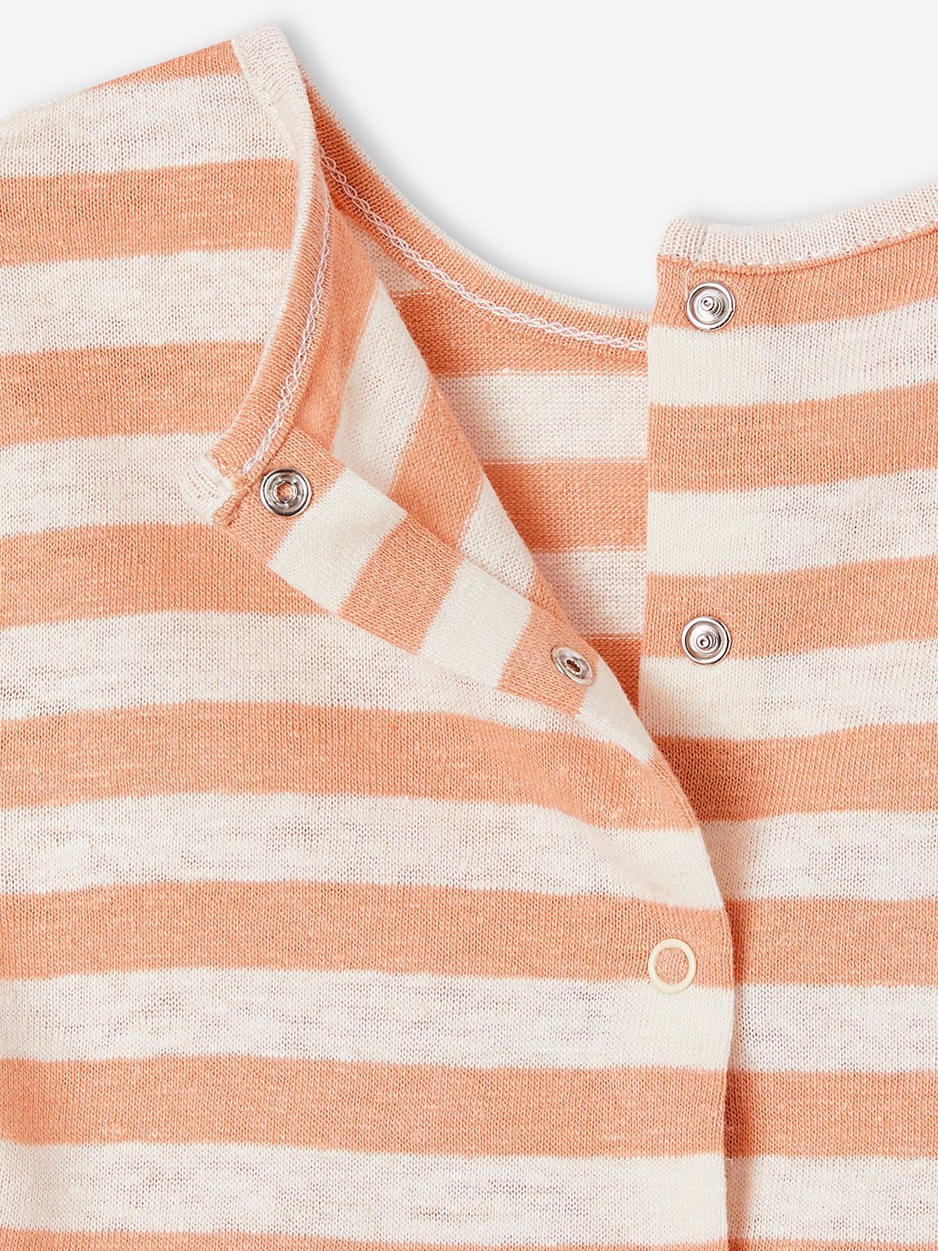 Ensemble bébé short, T-shirt rayé et bandeau orange
