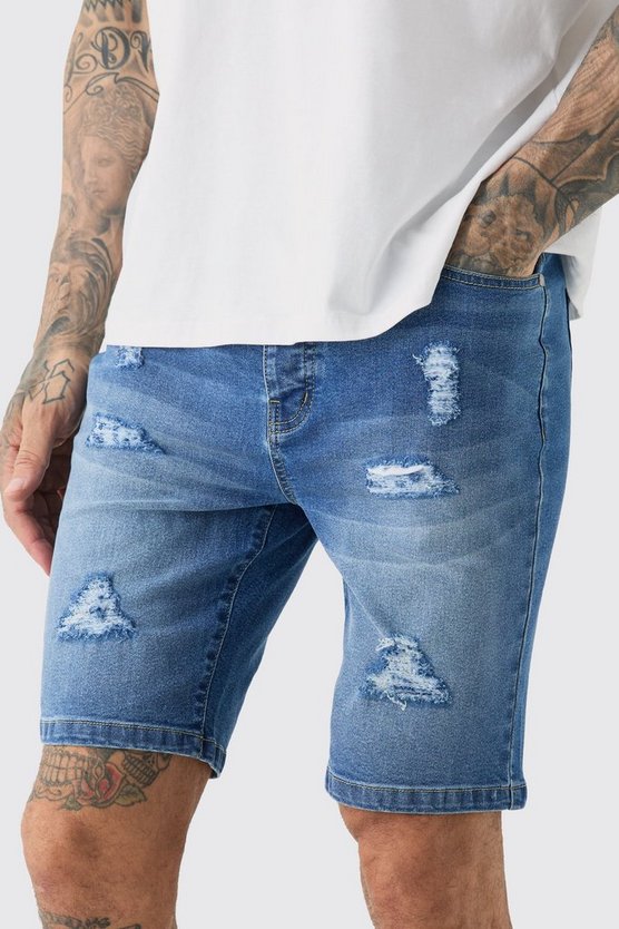 Tall zerrissene Skinny Shorts aus Stretch-Denim