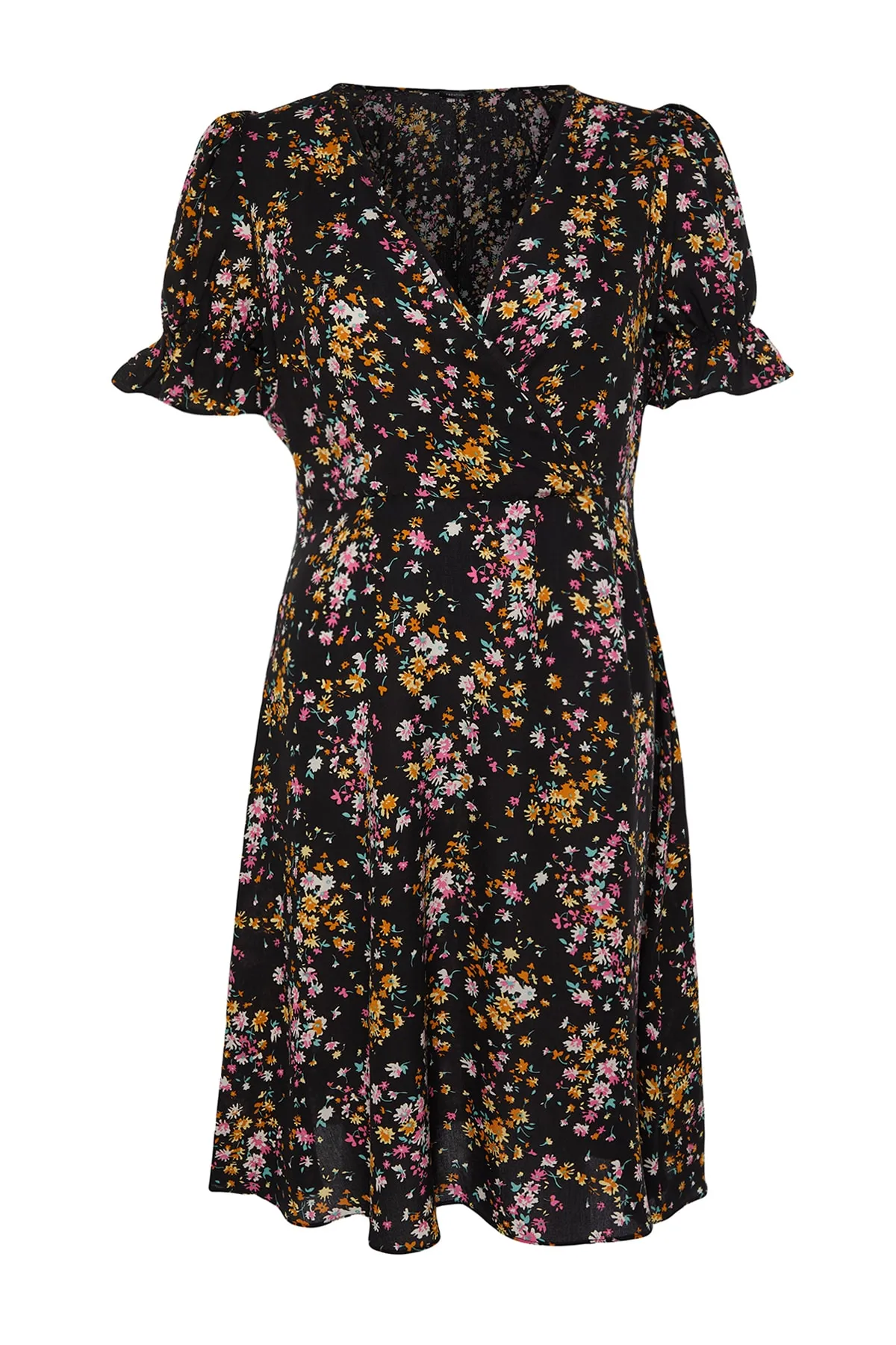 Trendyol Curve  Mehrfarbig gemustertes gewebtes Kleid mit V-Ausschnitt TBBSS22AH0078
