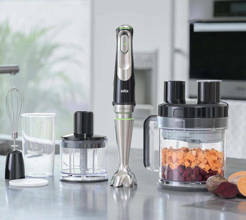 Braun Stabmixer MQ 9195XLI MultiQuick 9, 1200 W, Schneebesen, Küchenmaschinen Aufsatz, Zerkleinerer, 600 ml Mixbecher