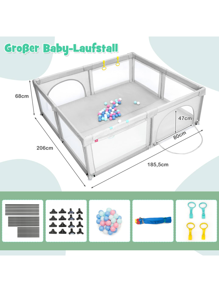 COSTWAY Laufstall 10 Monate - 6 Jahre in Grau günstig kaufen 205 x 190