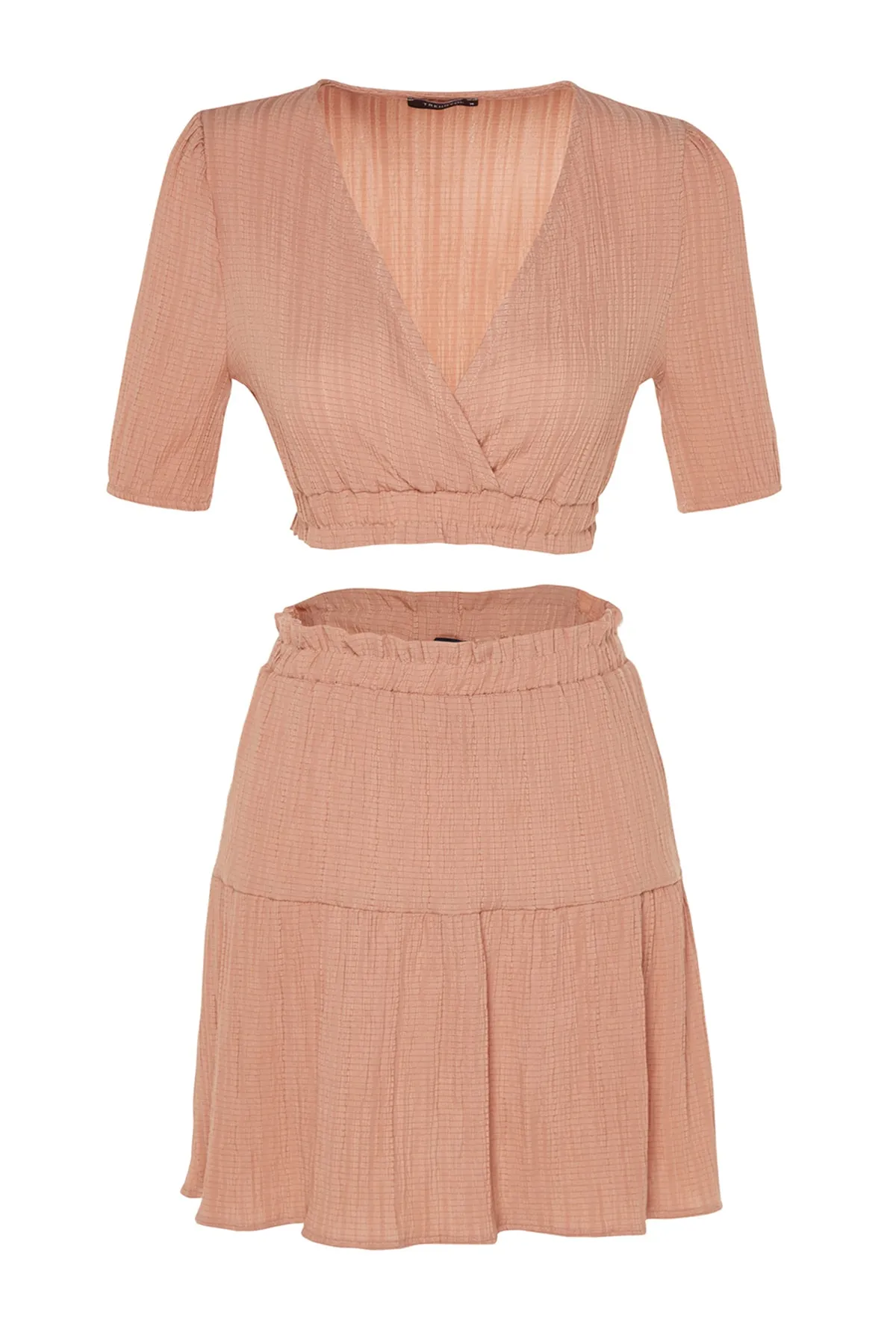 Trendyol Collection  Ecru gewebte Bluse im Leinen-Look, Rock-Set im Leinen-Look TBESS23AU00088
