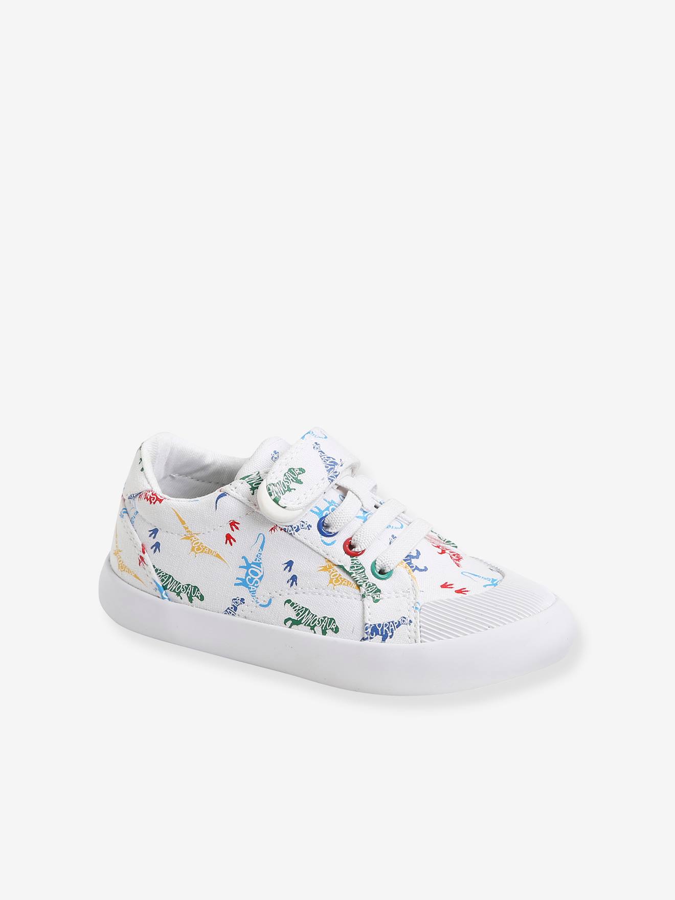 Baskets garçon collection maternelle blanc imprimé dinosaures