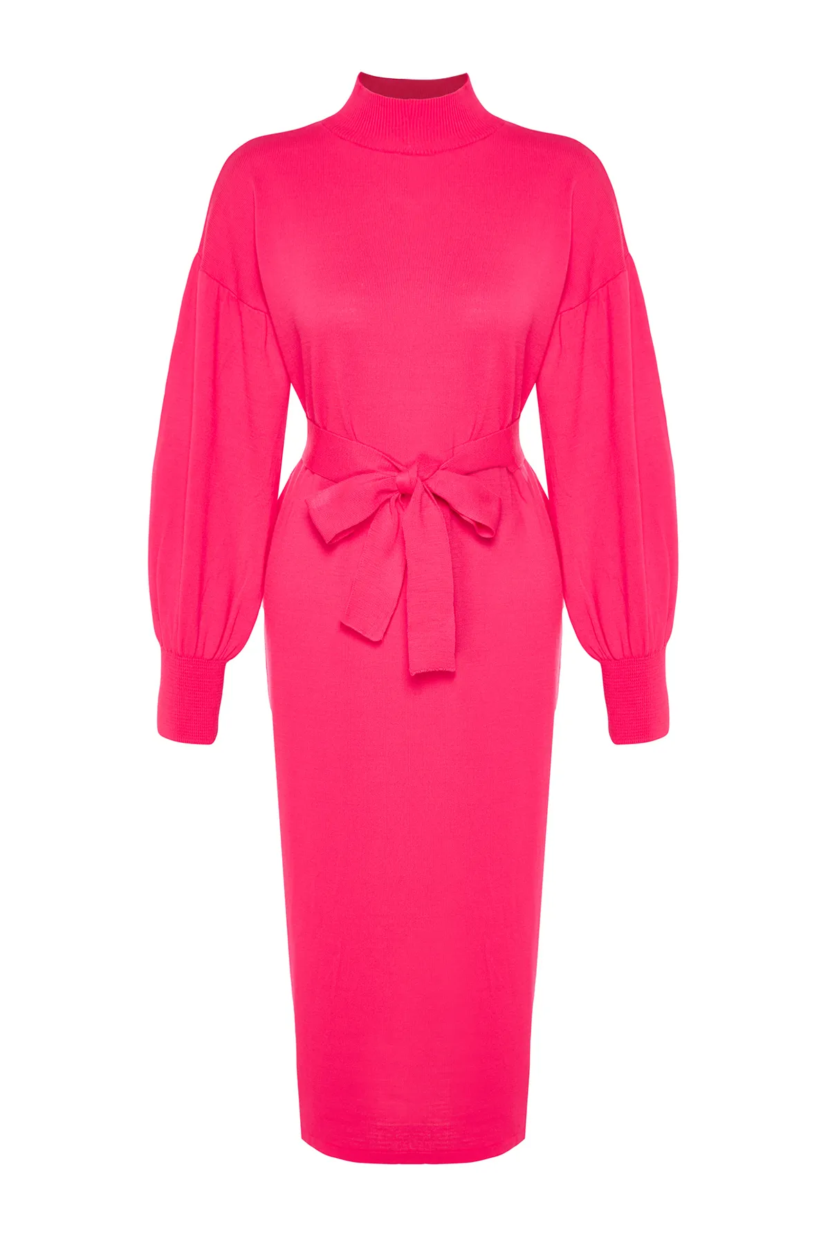 Trendyol Modest  Rosa Strickkleid mit halbem Rollkragen und Gürtel TCTAW24EB00023