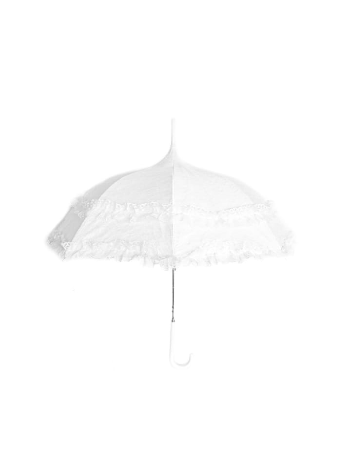 COFI 1453 Stockschirm in Weiß Brautschirm feinem Spitzenbesatz in Weiß günstig kaufen 90 cm
