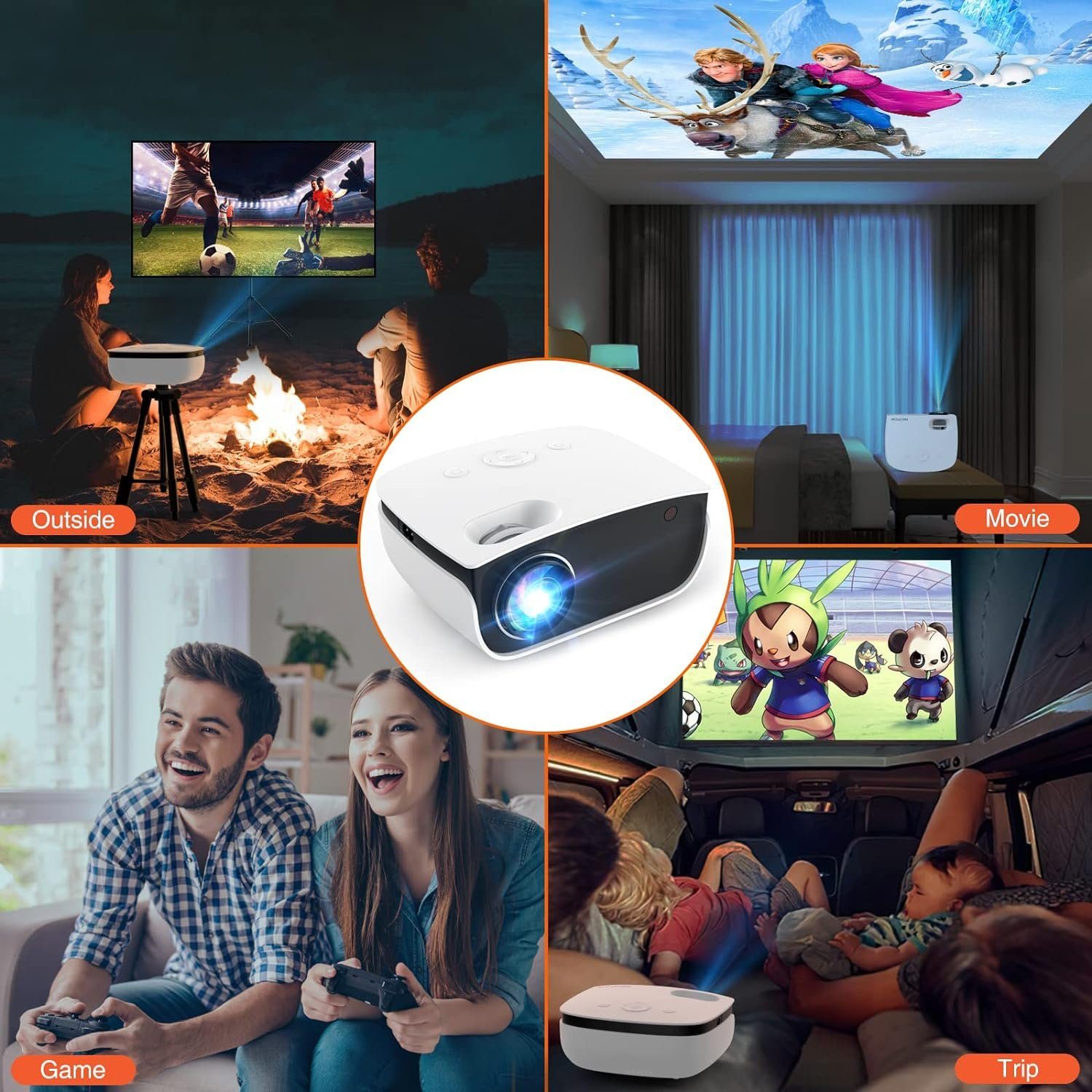TOPVISION Heimkino Beamer Unterstützung Full HD [Bildschirm Inklusive] Video Portabler Projektor (7500 lm, 6000:1, 1920 x 1080P px, kompatibel mit Smartphone/TV-Stick/PS5/PC/Laptop, usb)