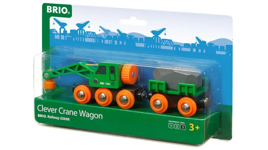 BRIO Bahn - Grüner Kranwagen mit Anhänger und Fracht