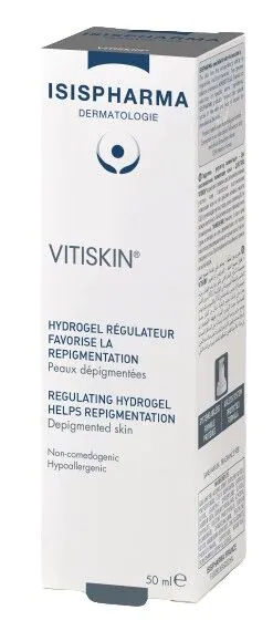 Isispharma Vitiskin hidrogelis, šalinantis odos spalvos pakitimus (vitiligo), 50 ml