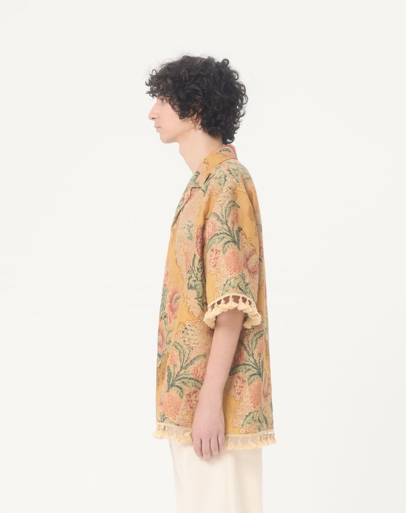 Camisa de boliche de linho com estampa Valentino Apres L'Hiver