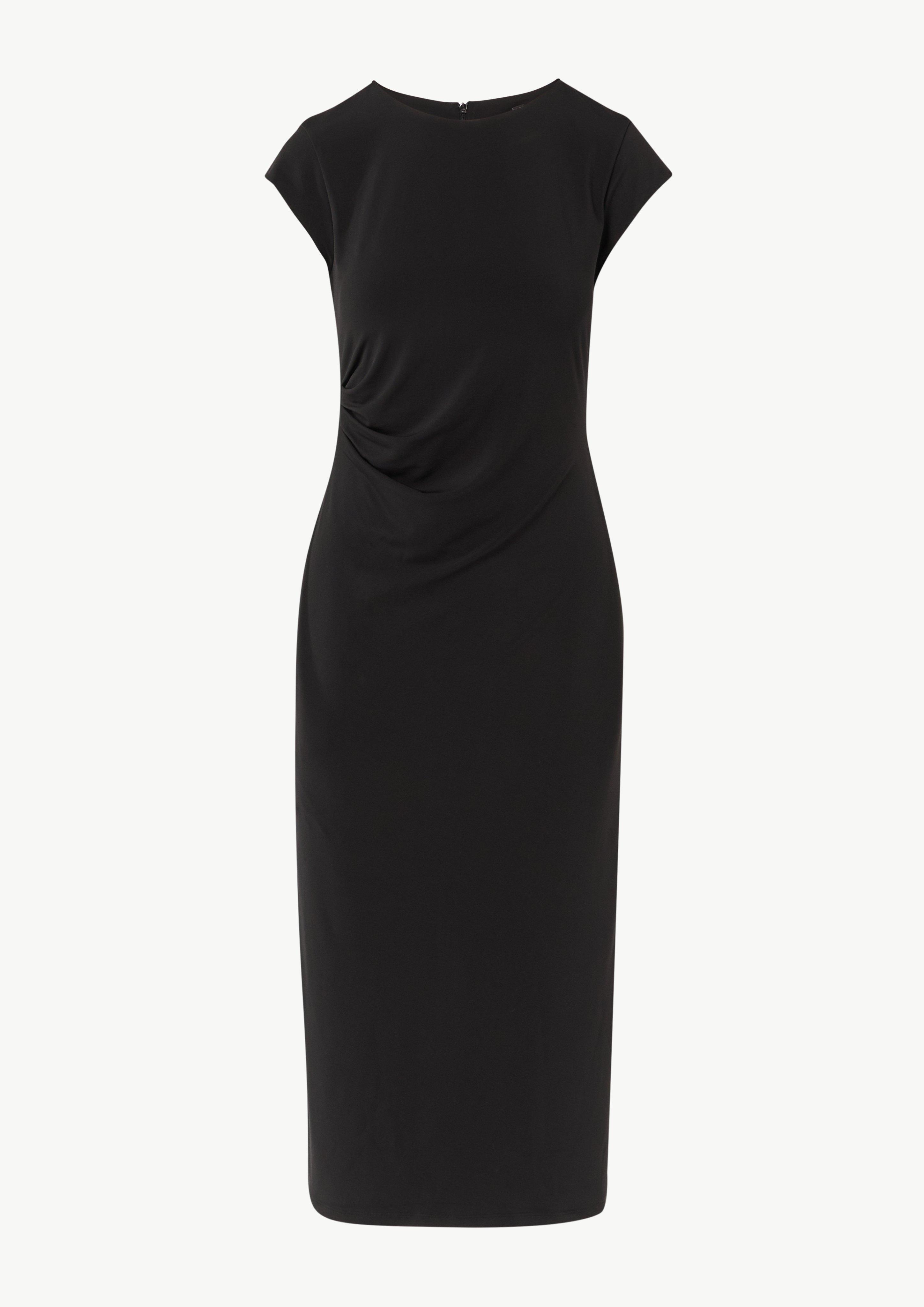 Jerseykleid im Slim Fit mit Drapierung und Schlitz - schwarz