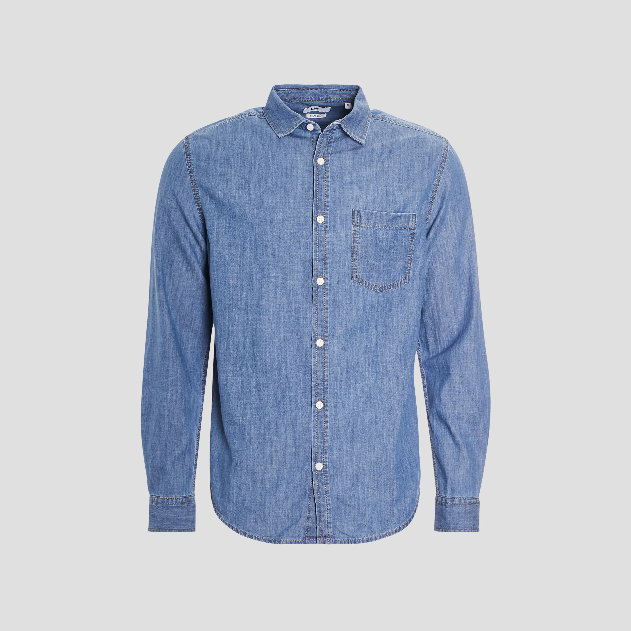 Chemise droite manches longues denim double stone homme | La Halle