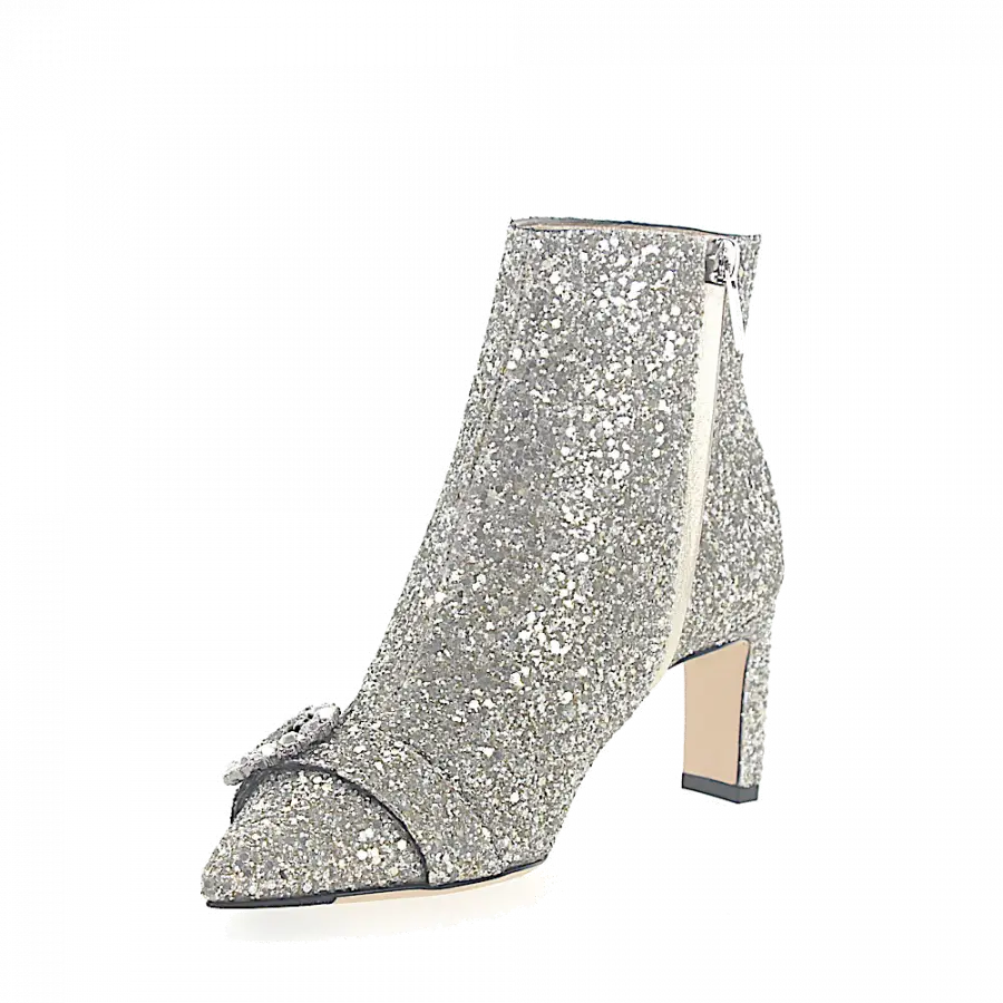 Jimmy Choo - Stiefeletten HANOVER 65 Stoff Glitzer silber Kristallschnalle - grau