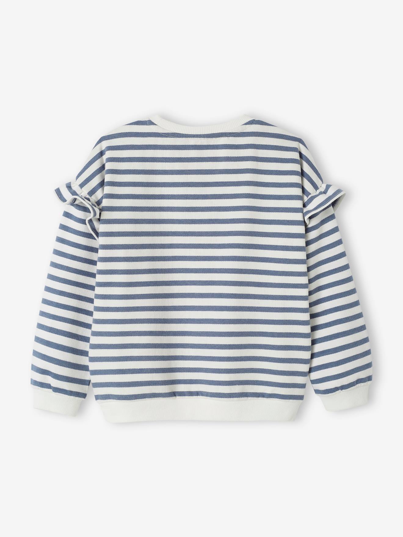 Vertbaudet Mädchen Ringel-Sweatshirt, Volantärmel Oeko-Tex - altrosa