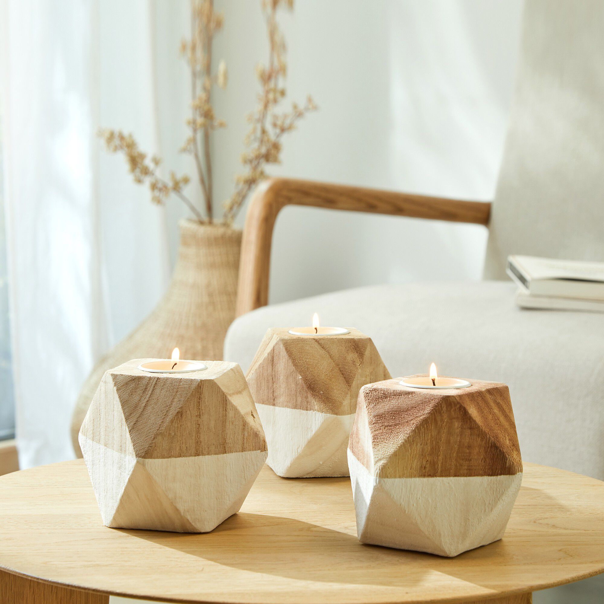 Bougeoir origami en bois bicolore