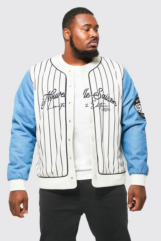 Plus kragenlose Bomberjacke mit Denim-Ärmeln