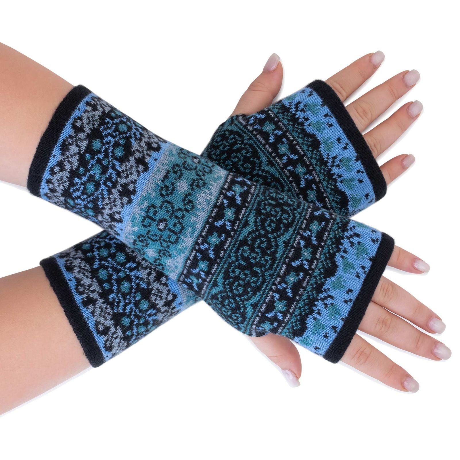ALMHUBER Armstulpen Armstulpen Handwärmer Handschuhe Pulswärmer extrafeiner Jacquardstoff