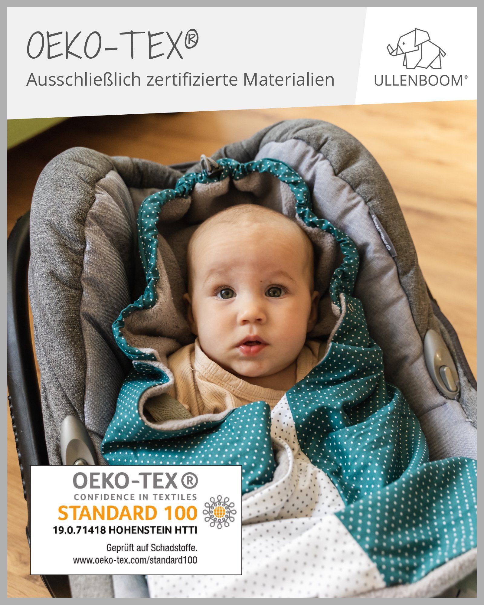 Einschlagdecke Für die Babyschale, Eukalyptus, Made in EU, ULLENBOOM ®, Optimal für Frühling, Herbst und Winter, TOG-Wert 2,5