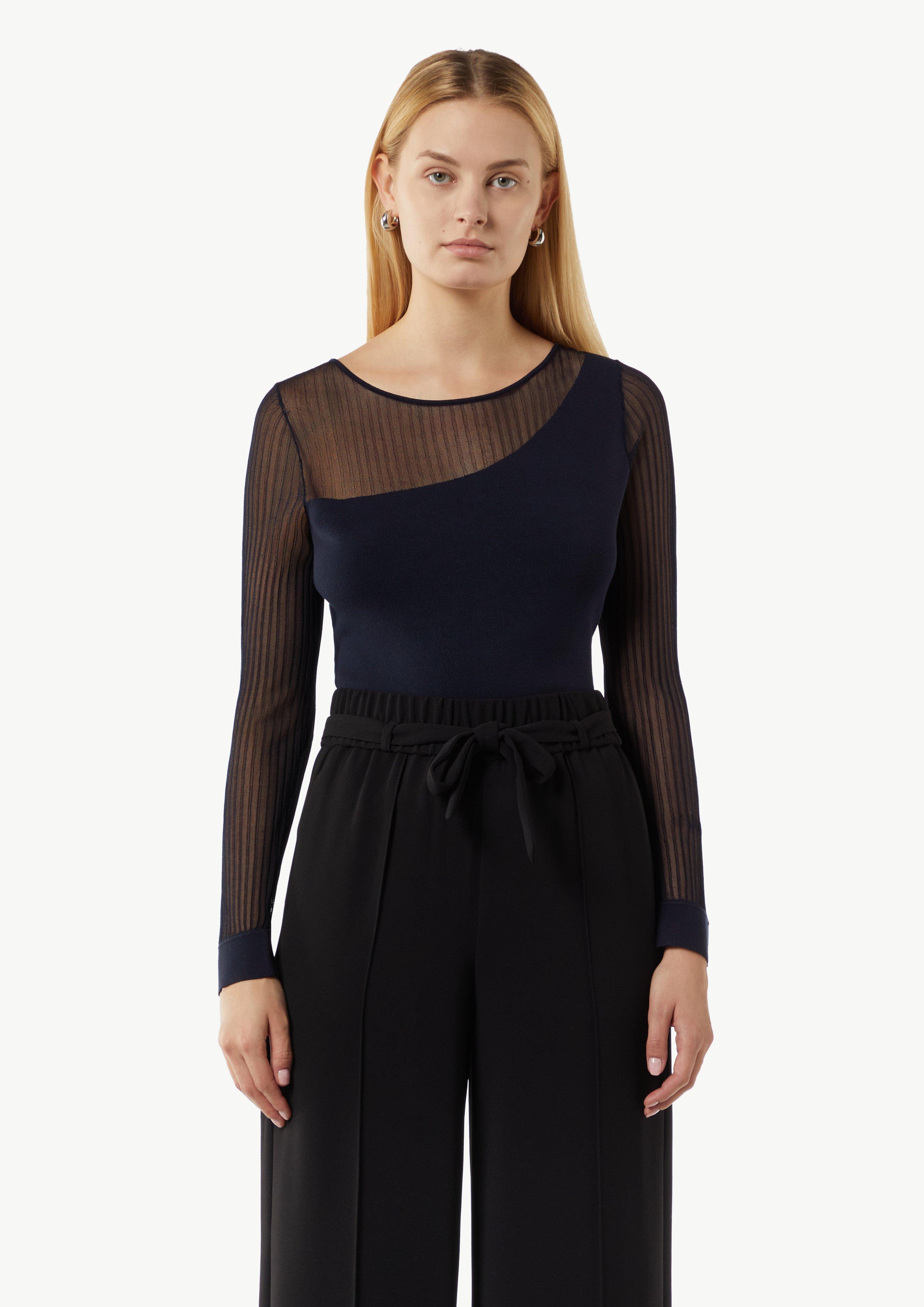 Feinstrickpullover mit Transparenz-Effekt - navy