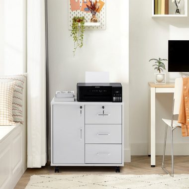 CLIPOP Aktenschrank Mobiler Aktenschrank mit 3 Schubladen 60x40x60cm abschließbar Büro-Rollschrank mit Rollen
