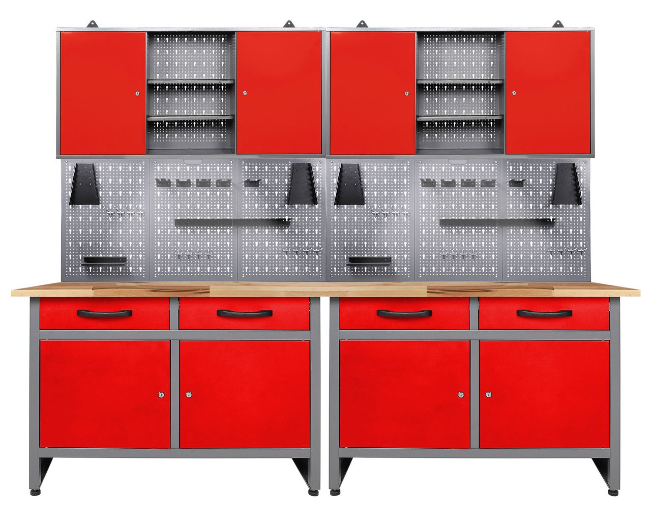 Ondis24 Werkstatt Set Werner 240 cm 2 Schränke LED rot