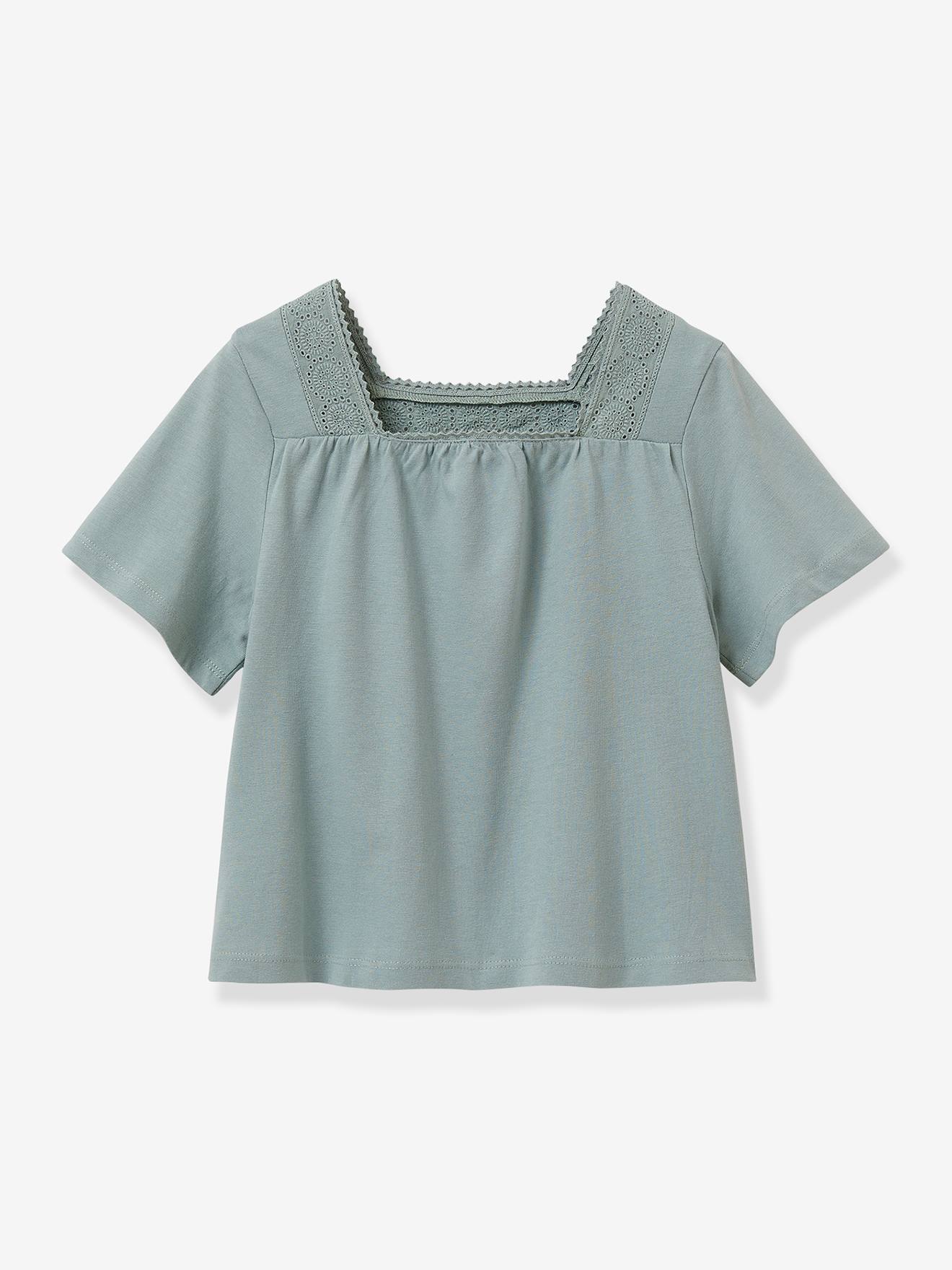Tee-shirt brodé fille CYRILLUS coton bio curry