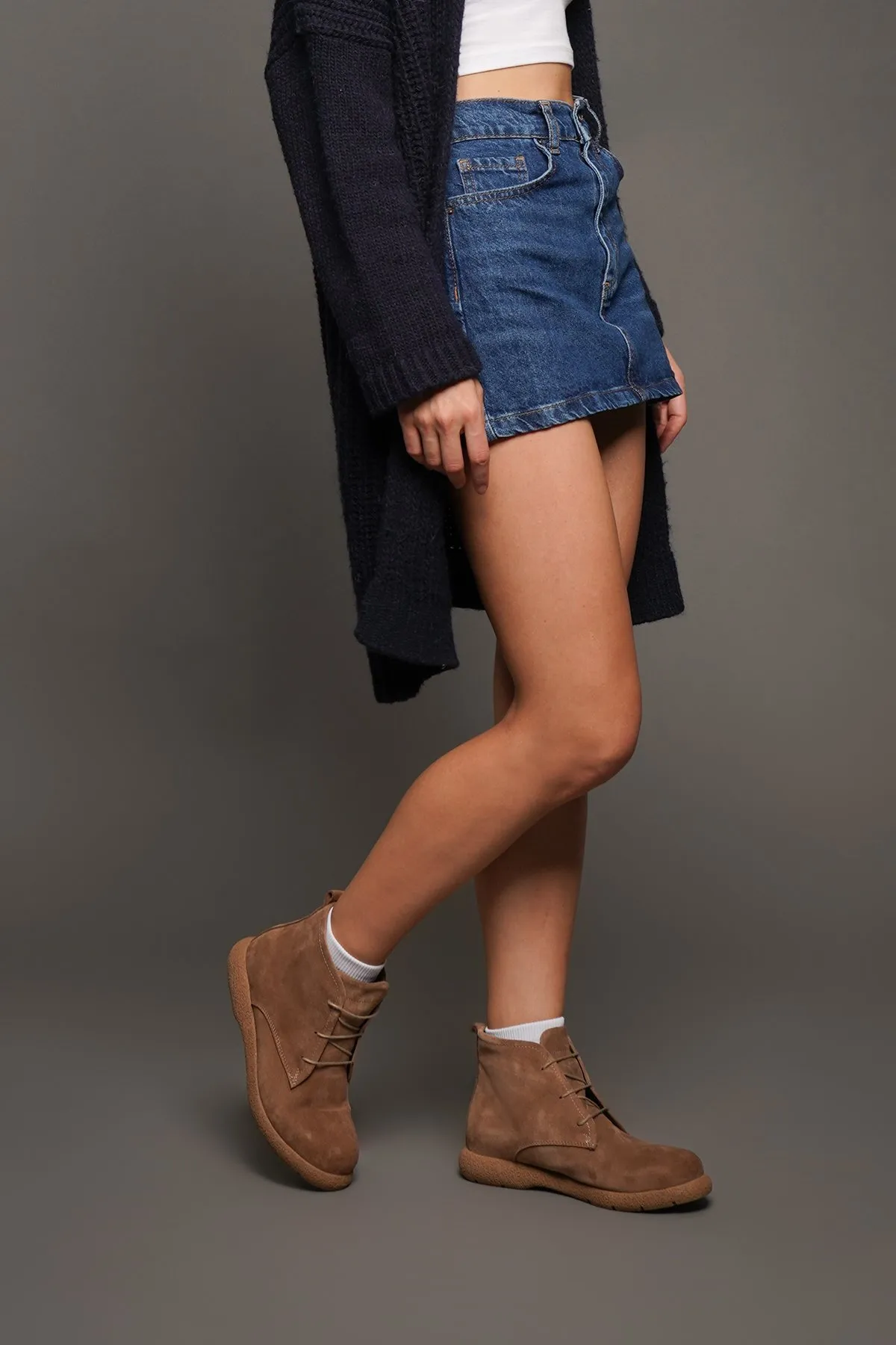 Marjin  Damen Stiefeletten aus echtem Leder Doles Tan Wildleder