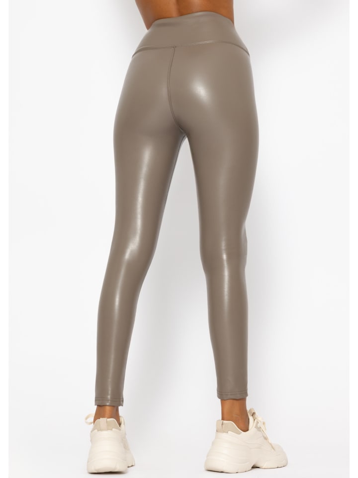SASSYCLASSY Thermo Leggings in Lederoptik in Taupe günstig kaufen