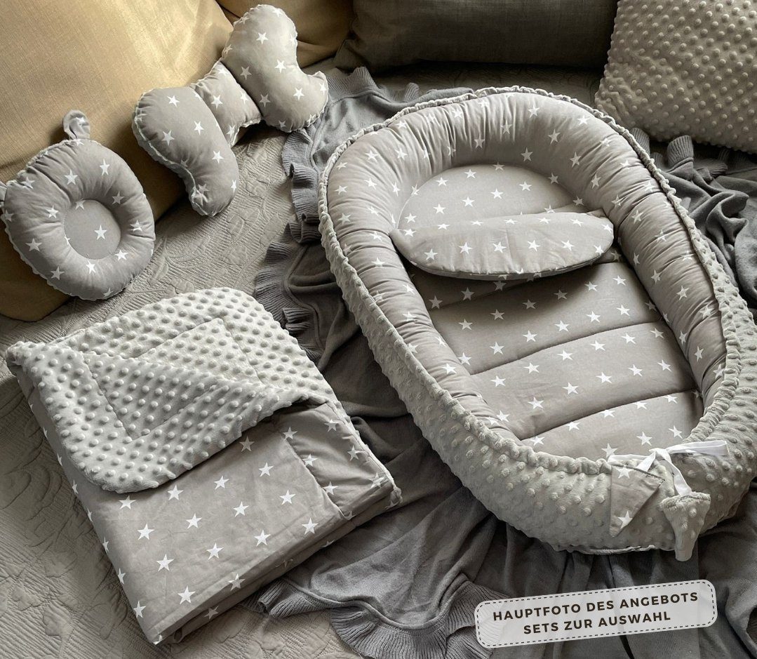 Loolay Bettnestchen MINKY/ Baumwolle BABYNEST Babykokon Geschenk Babyaustattung SETS, (MUSTER: Sterne GRAU/ MINKY Grau; SOLO oder im SETS, 1-tlg., PREMIUM BABYGESCHENK Neugeborene Nestchen, Babynestchen, Reisebett), LOOLAY® - 100% Europäische Stoffe