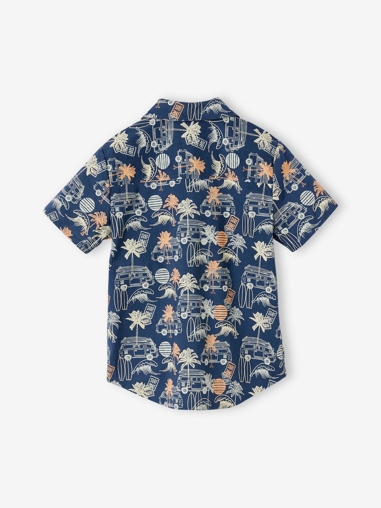 Vertbaudet Jungen Hawaiihemd mit kurzen Ärmeln - blau bedruckt