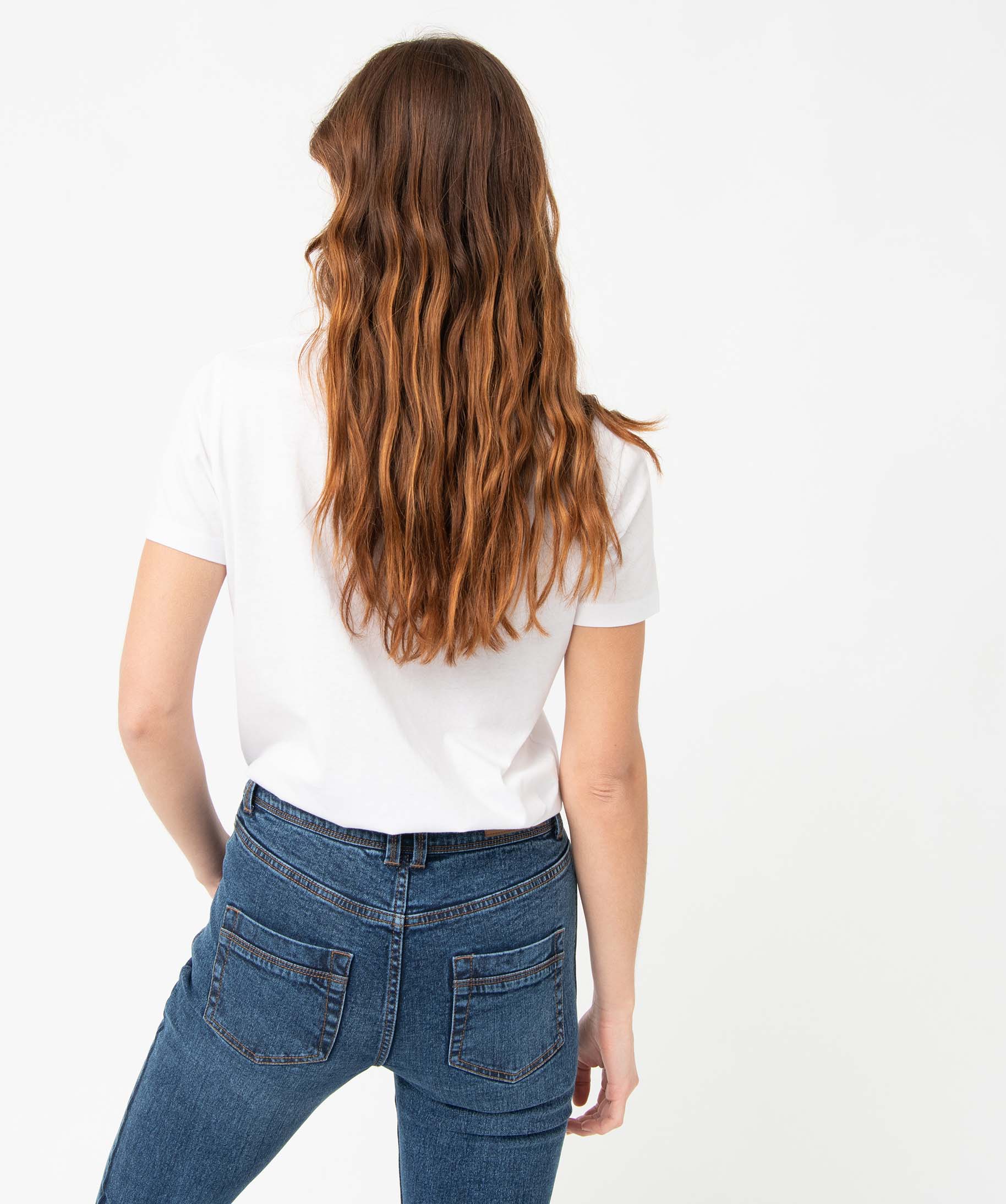Tee-shirt femme à manches courtes et col rond blanc | GEMO