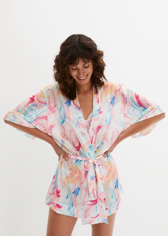 Kurzarm-Kimono aus bedrucktem Mesh